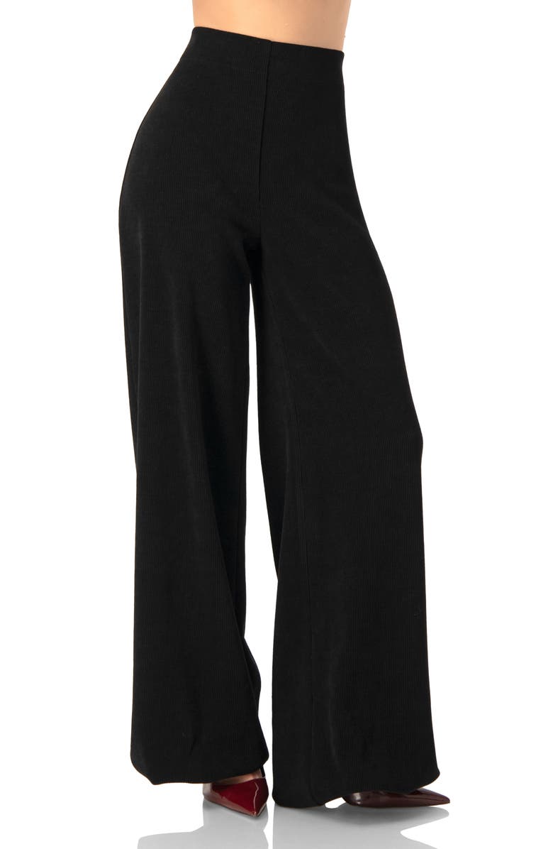 IVONNE Corduroy High-Waisted Wide-Leg Trousers, Main, color, Black