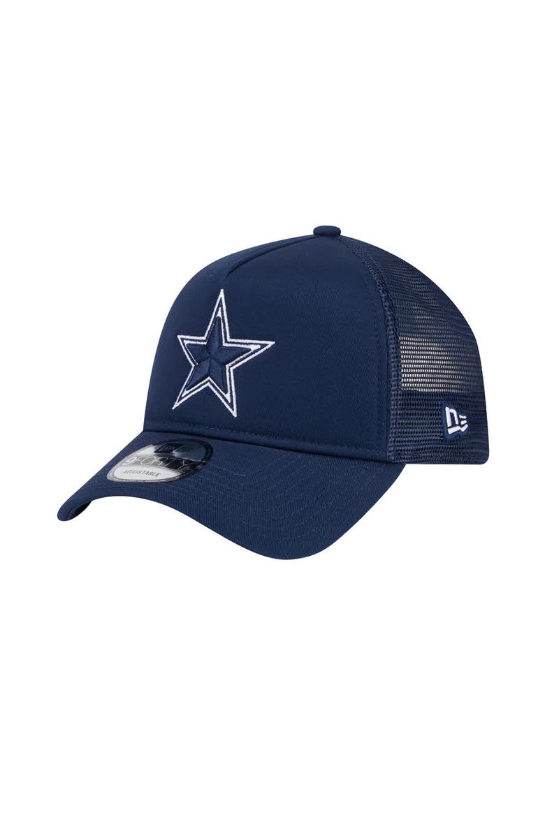 Men's New Era  Navy Dallas Cowboys Main A-Frame Trucker 9FORTY Adjustable Hat, Main, color, Navy