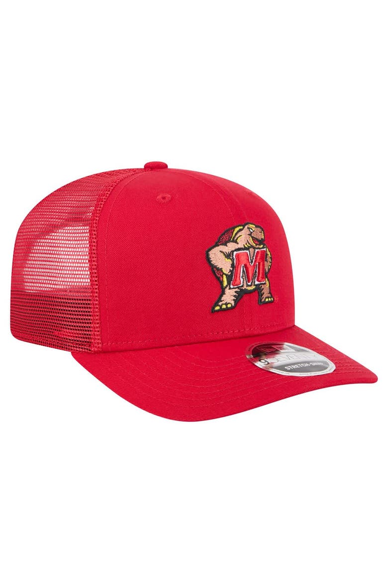 Men's New Era Red Maryland Terrapins Primary 9SEVENTY Trucker Stretch-Snap Hat, Alternate, color, Red