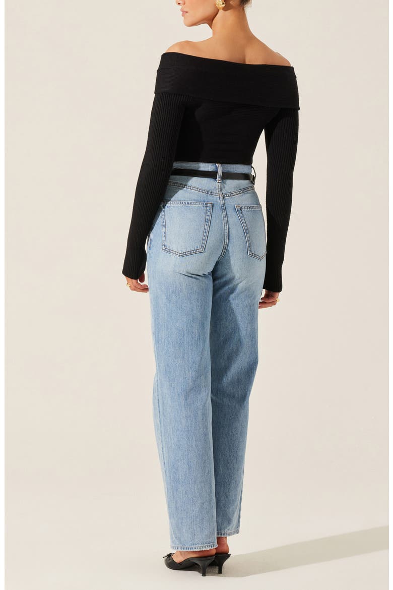 Crossover Off The Shoulder Rib Sweater, Alternate, color, BLACK