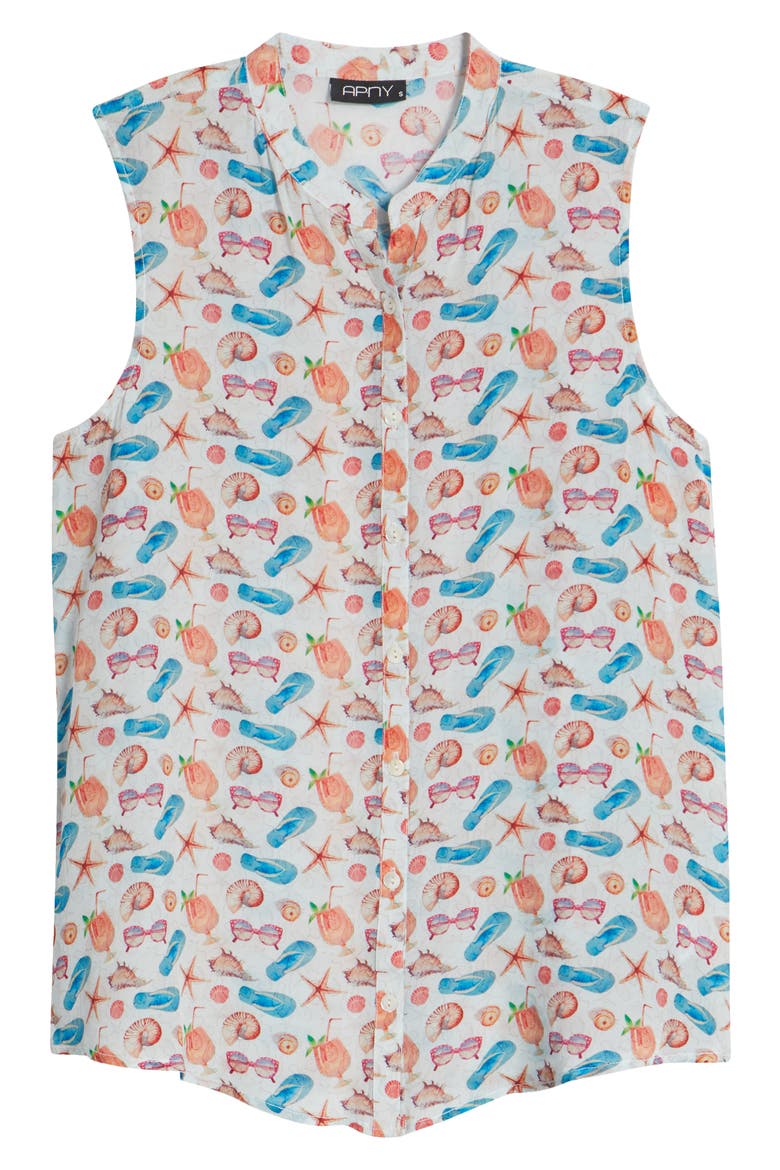Print Button-Up Sleeveless Top, Alternate, color, PASTEL GREY MULTI
