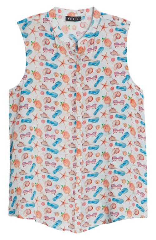 Apny Print Button-up Sleeveless Top In Pastel Grey Multi