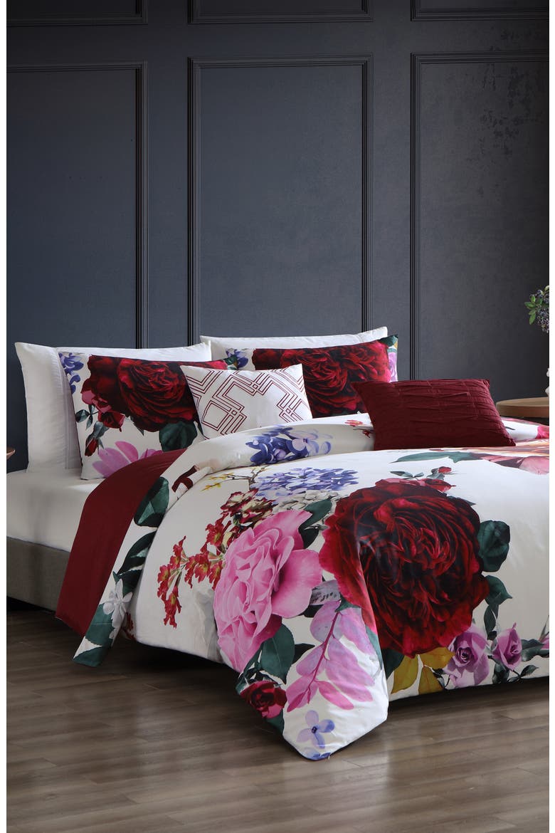 Magenta Floral Print 5-Piece Cotton Reversible Comforter Set video