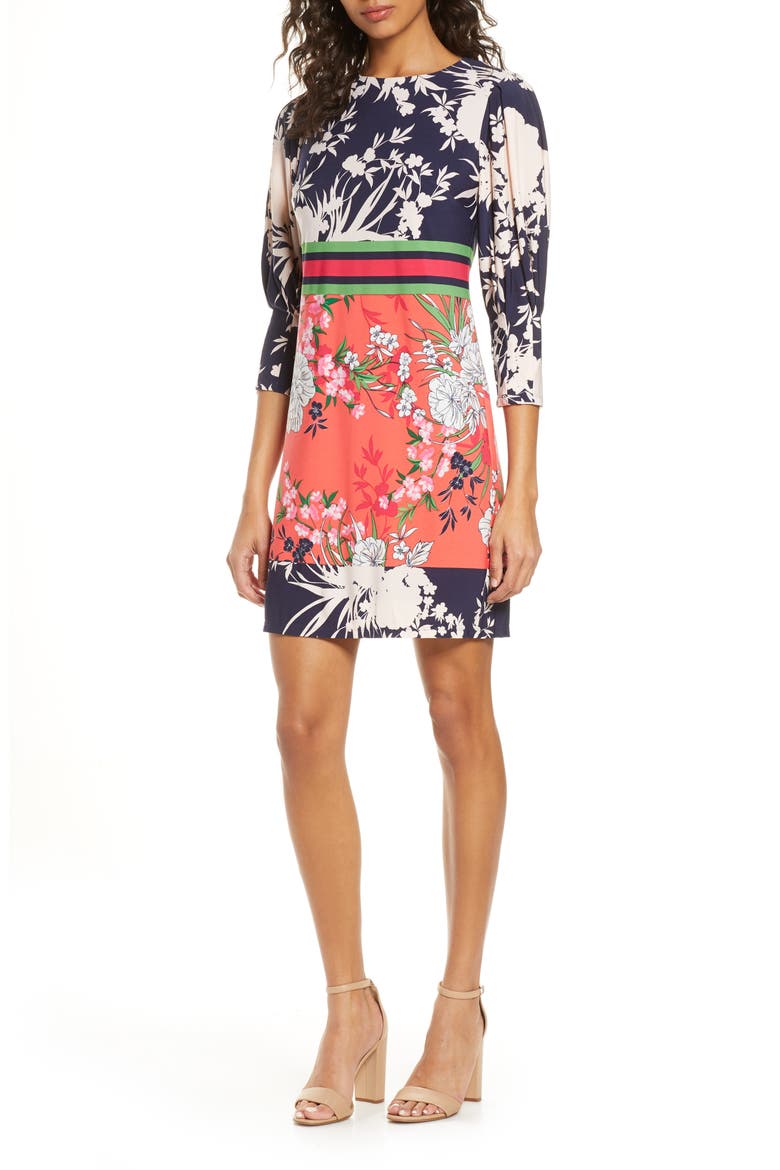 Mixed Floral Shift Dress, Main, color, PINK MULTI