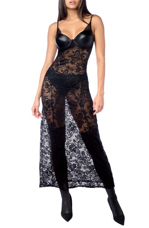 Mapalé Mapale Long Lace Chemise & Panties Set In Black