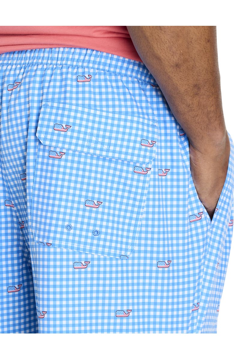 vineyard vines Big & Tall Flag Whale Swim Trunks, Alternate, color, Gingham Tide Blue