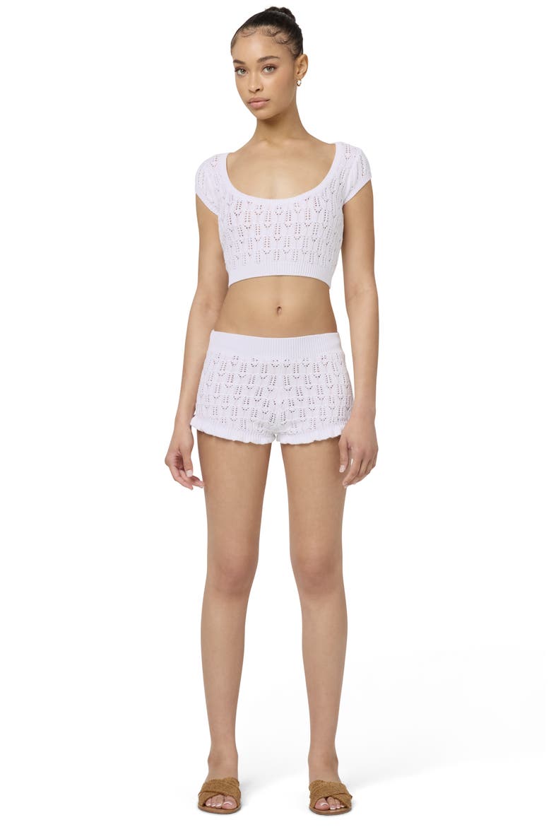 Pointelle Knit Shorts, Alternate, color, BRIGHT WHITE