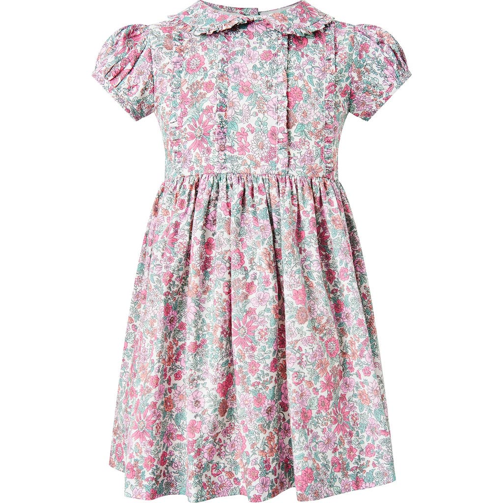 Shop Rachel Riley Leafy Floral Frill Dress In Pink