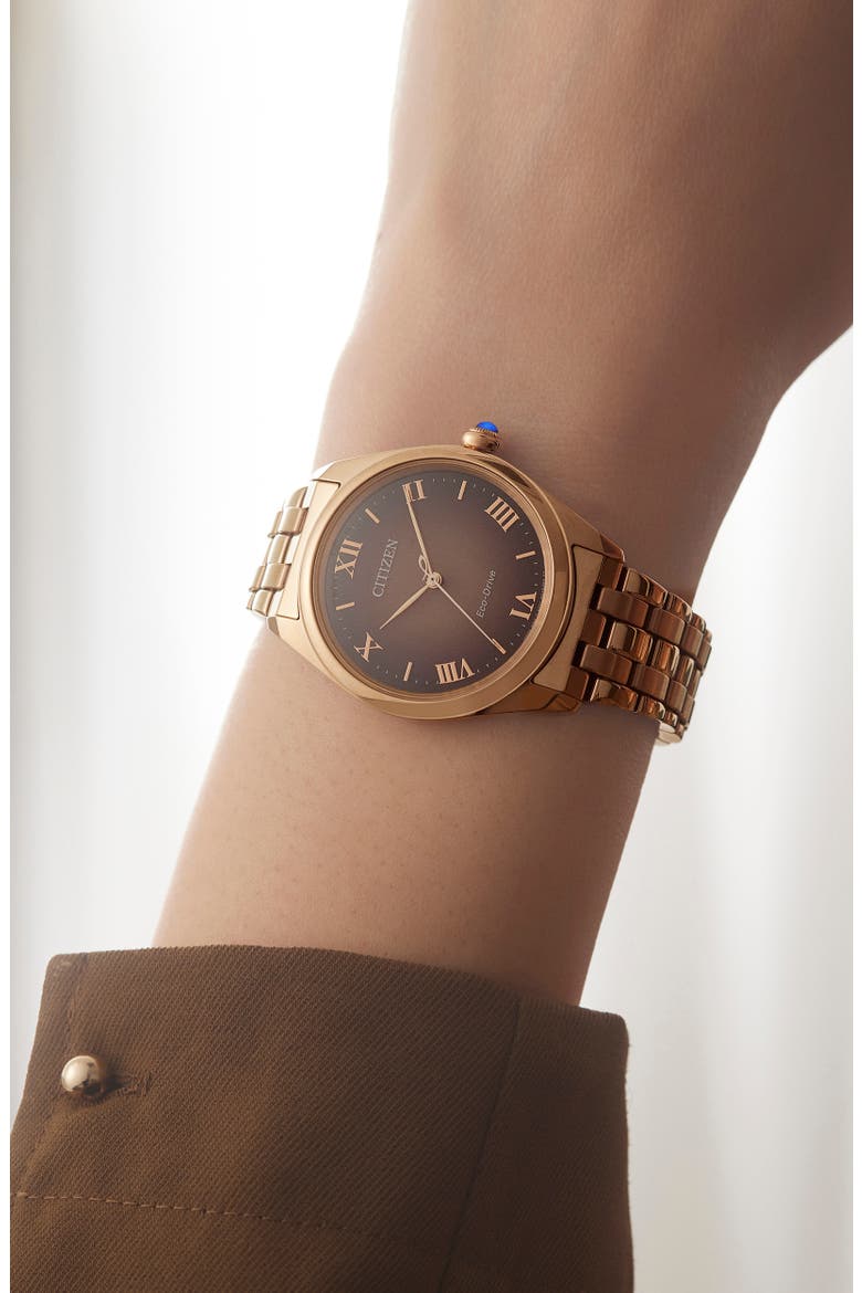 Classic Rose Gold Tone Bracelet Watch, 33mm, Alternate, color, BROWN/ ROSE GOLD-TONE