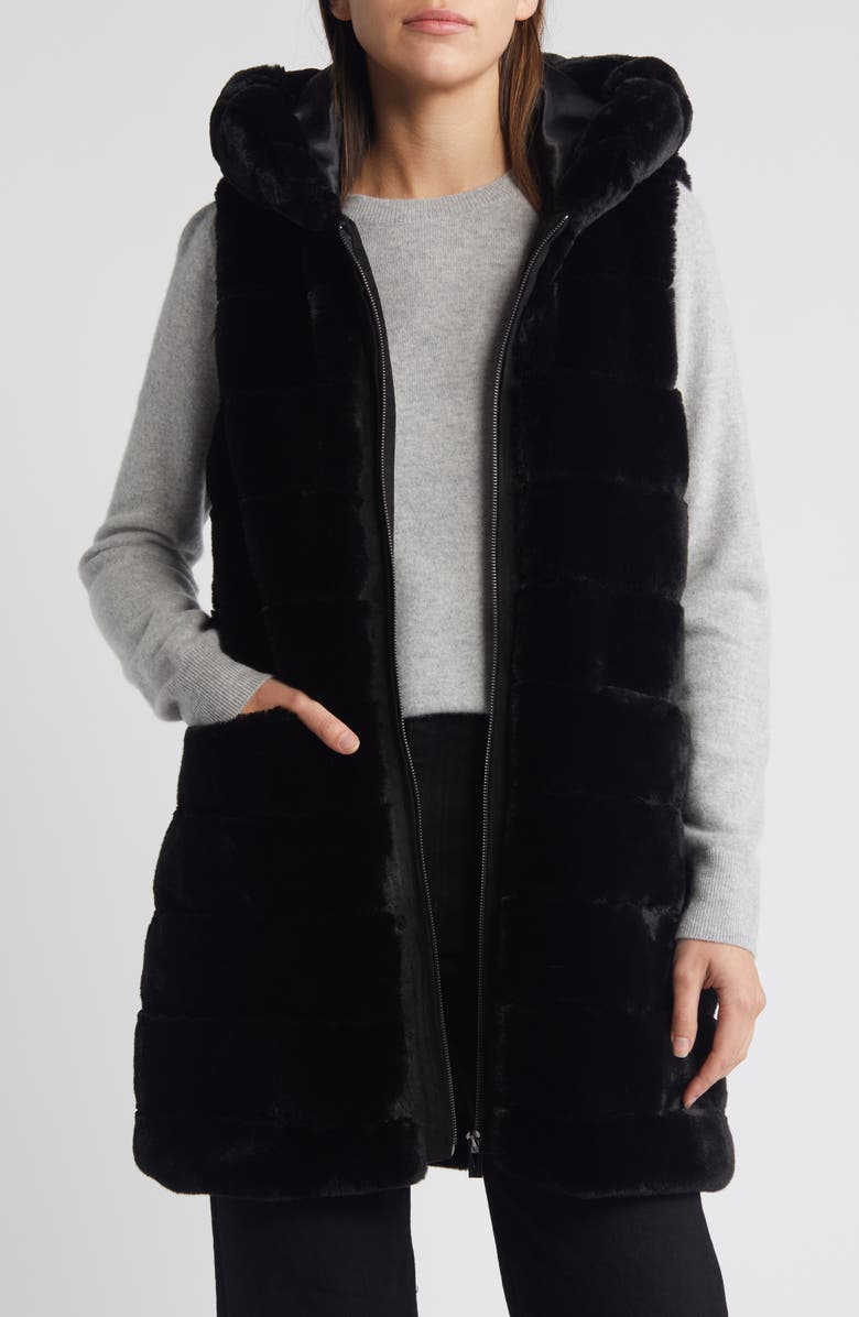 Via Spiga Quilted Faux Fur Hooded Vest, Alternate, color,