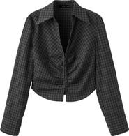 MANGO Check Gathered Crop Cotton Top