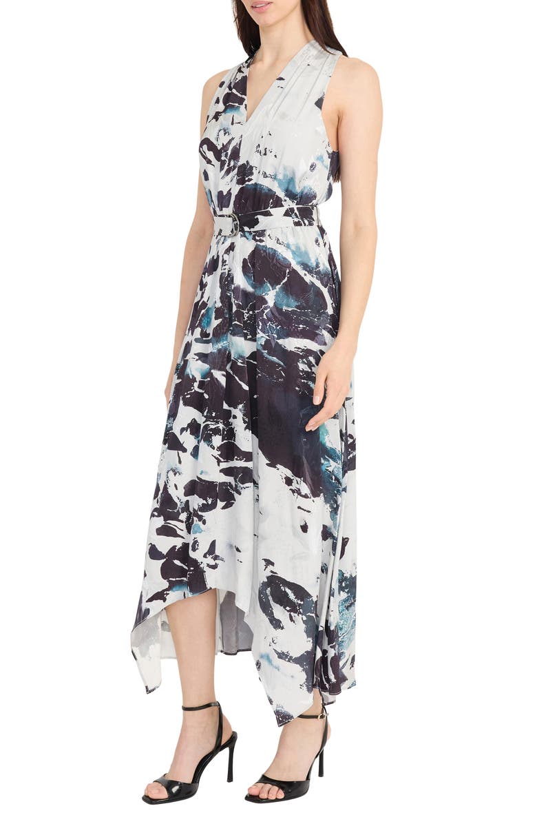 Maggy London Handkerchief Hem Midi Dress, Alternate, color, Black/ Silver/ Gray