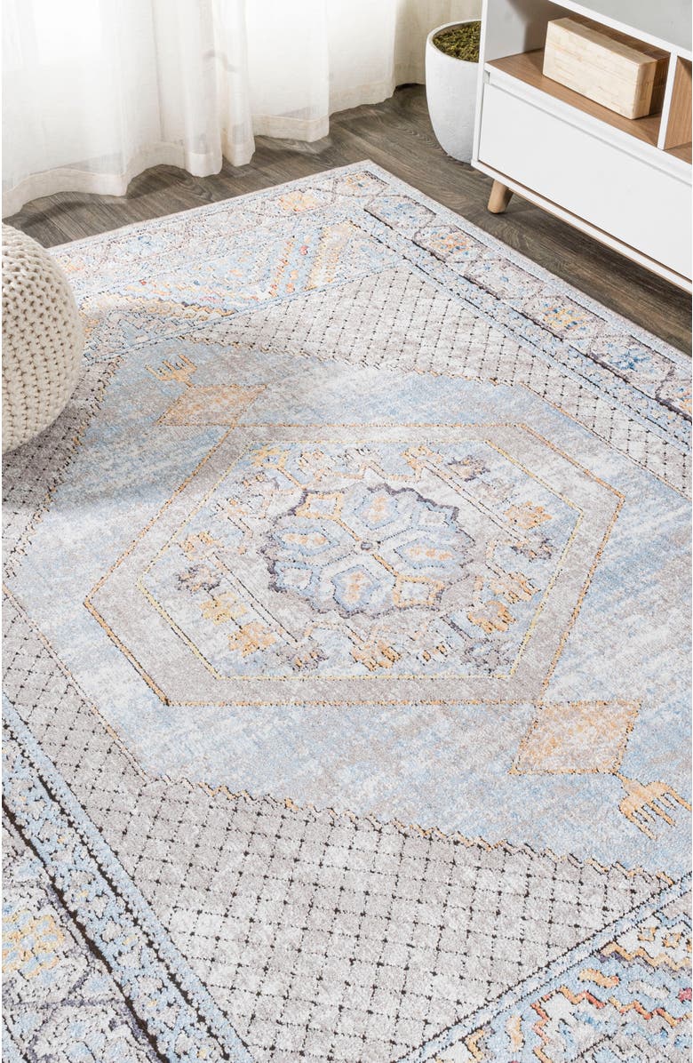 JONATHAN Y Izmit Geometric Vintage Medallion Area Rug, Alternate, color, Gray/Mustard/Turquoise