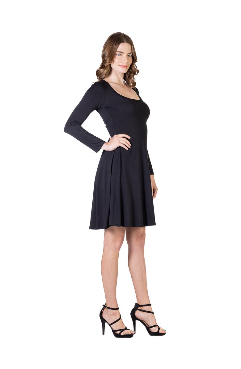 24seven Comfort Apparel Classic Long Sleeve Flared Mini Dress, Alternate, color, Black