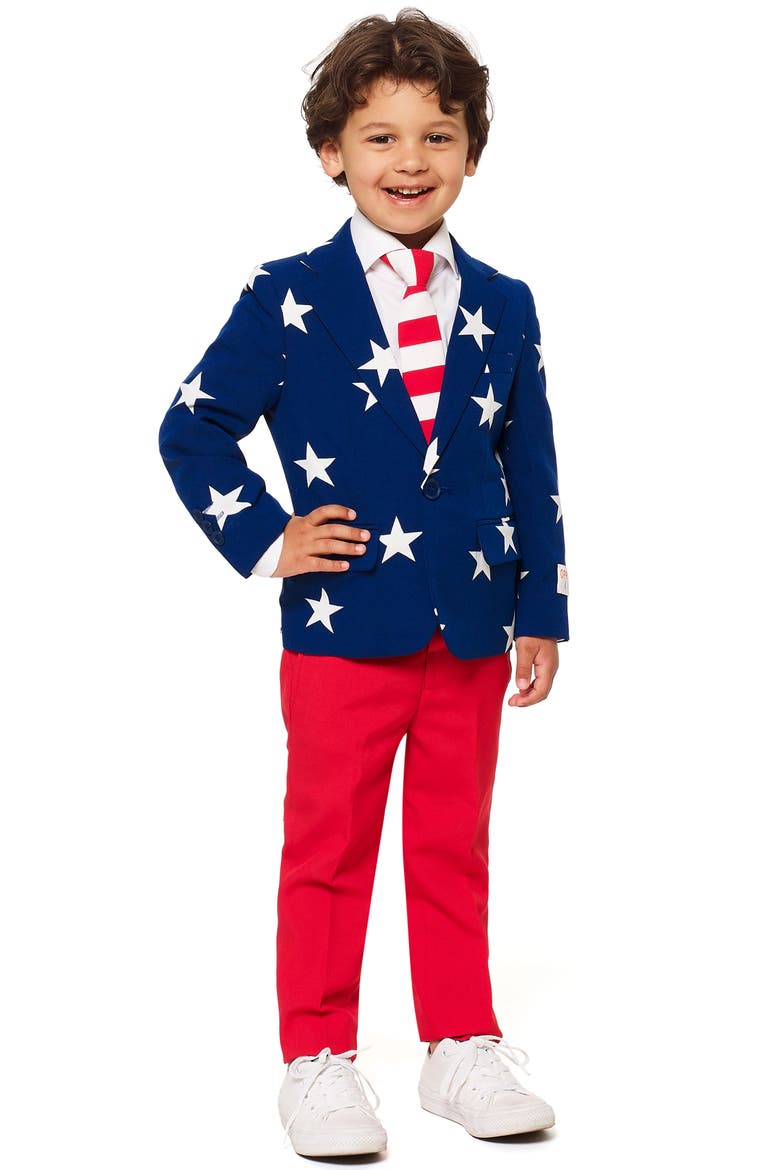 Stars & Stripes Two-Piece Suit with Tie, Main, color, BLUE