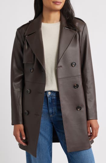 Faux Leather Trench Coat