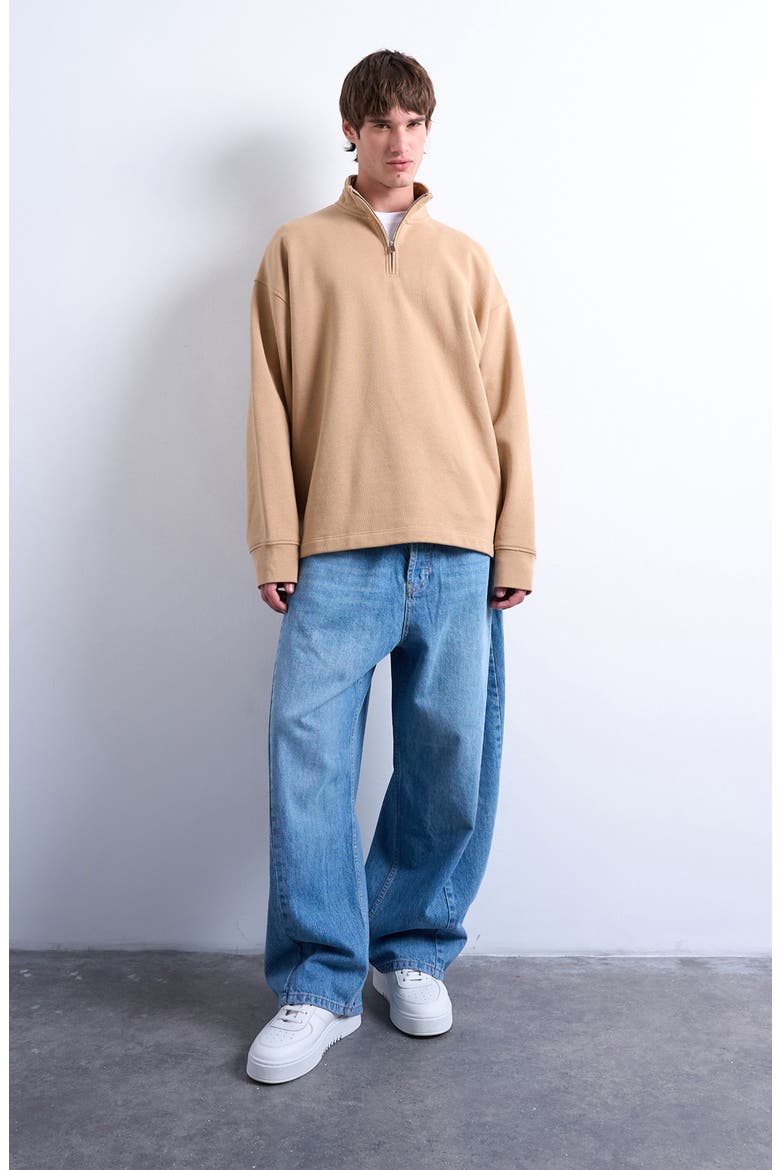 Heavyweight Oversize Quarter Zip Sweatshirt, Alternate, color, DARK STONE