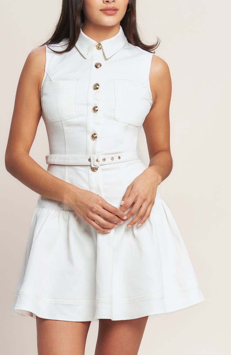 FLYING TOMATO Sleeveless Denim Minidress, Alternate, color, White