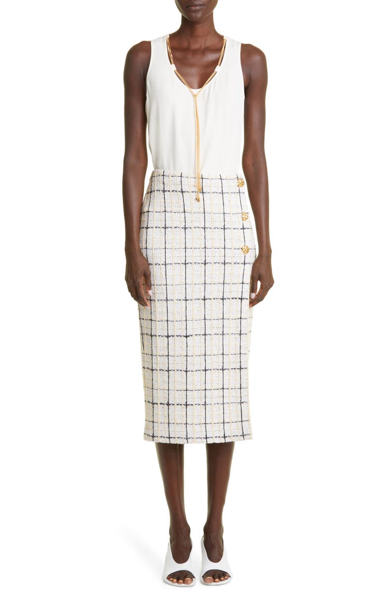 St. John Collection Check Bouclé Tweed Knit Wrap Skirt, Alternate, color, 