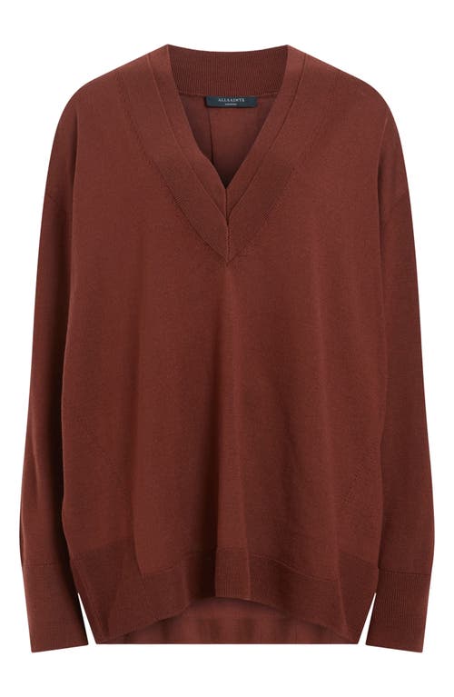 Allsaints Bern Merino Wool V-neck Jumper In Sugar Brown