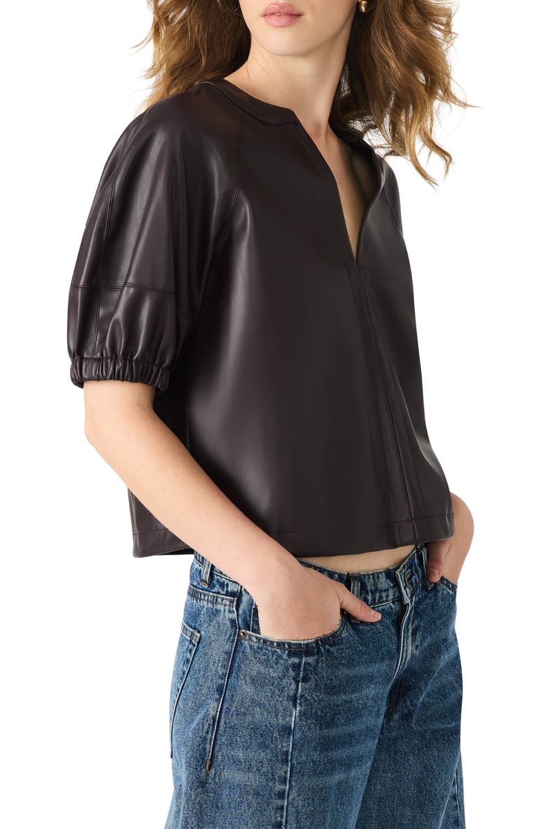 Steve Madden Roxanne Short Sleeve Faux Leather Top, Alternate, color, Fossil Brown