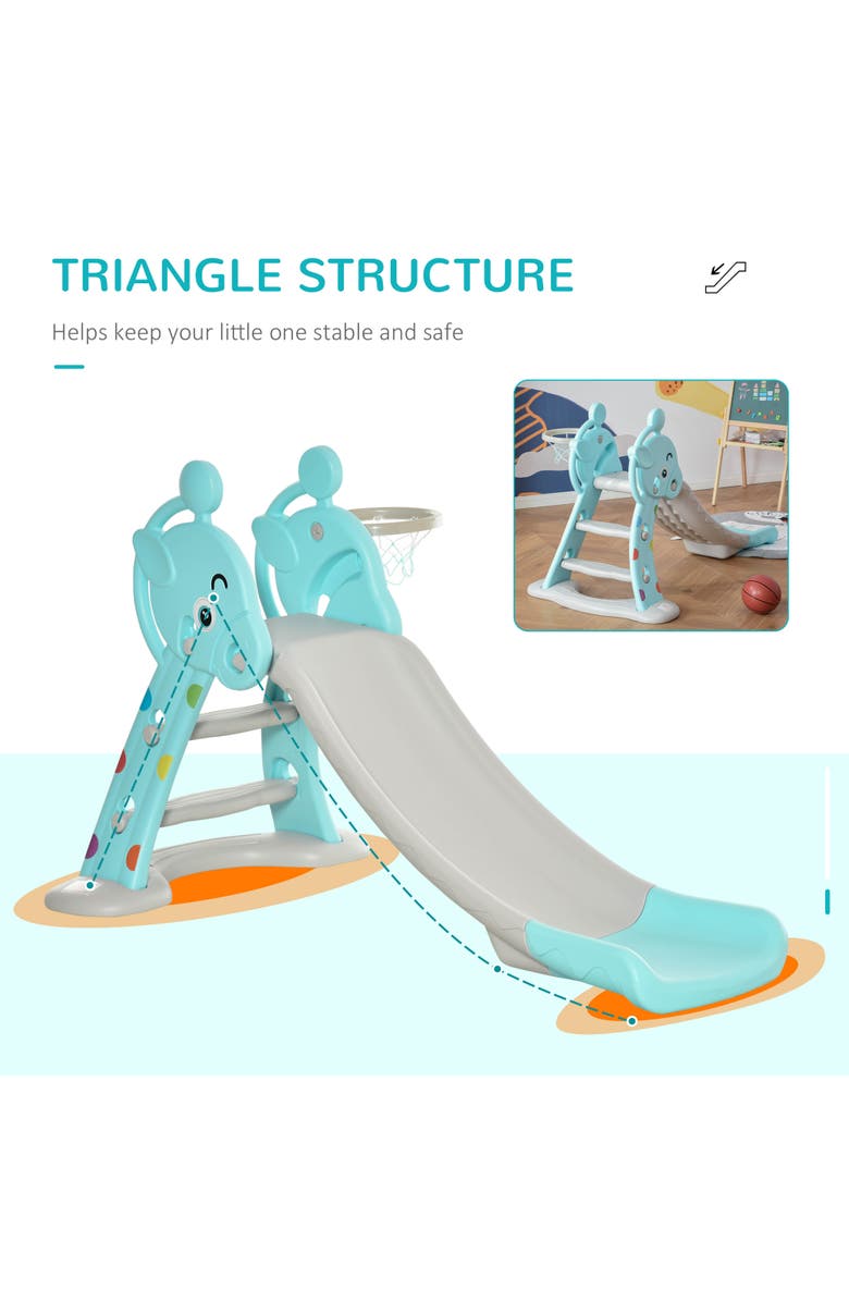 Qaba 2-in-1 Kids Slide, with Basketball Hoop, Indoor/Outdoor, Alternate, color, Blue, Grey