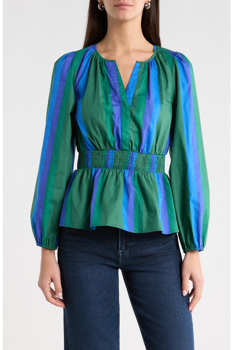 Dolary Stripe Mirana Smock Top, Main, color, EMERALD-BLUES