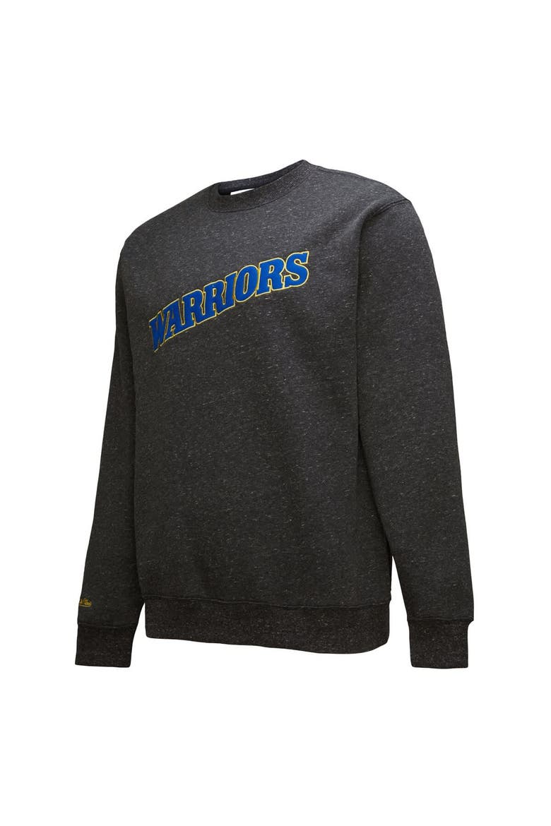 Men's Black Golden State Warriors Mitchell & Ness Black Out Collection Snow Washed Vintage Logo Pullover Sweatshirt, Alternate, color, Black