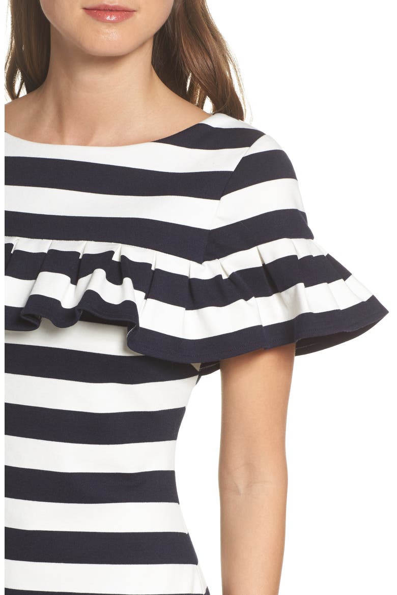 Stripe Ruffle Sheath Dress, Alternate, color, NAVY/ IVORY