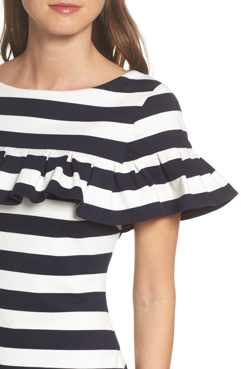 Eliza J Stripe Ruffle Sheath Dress, Alternate, color, 