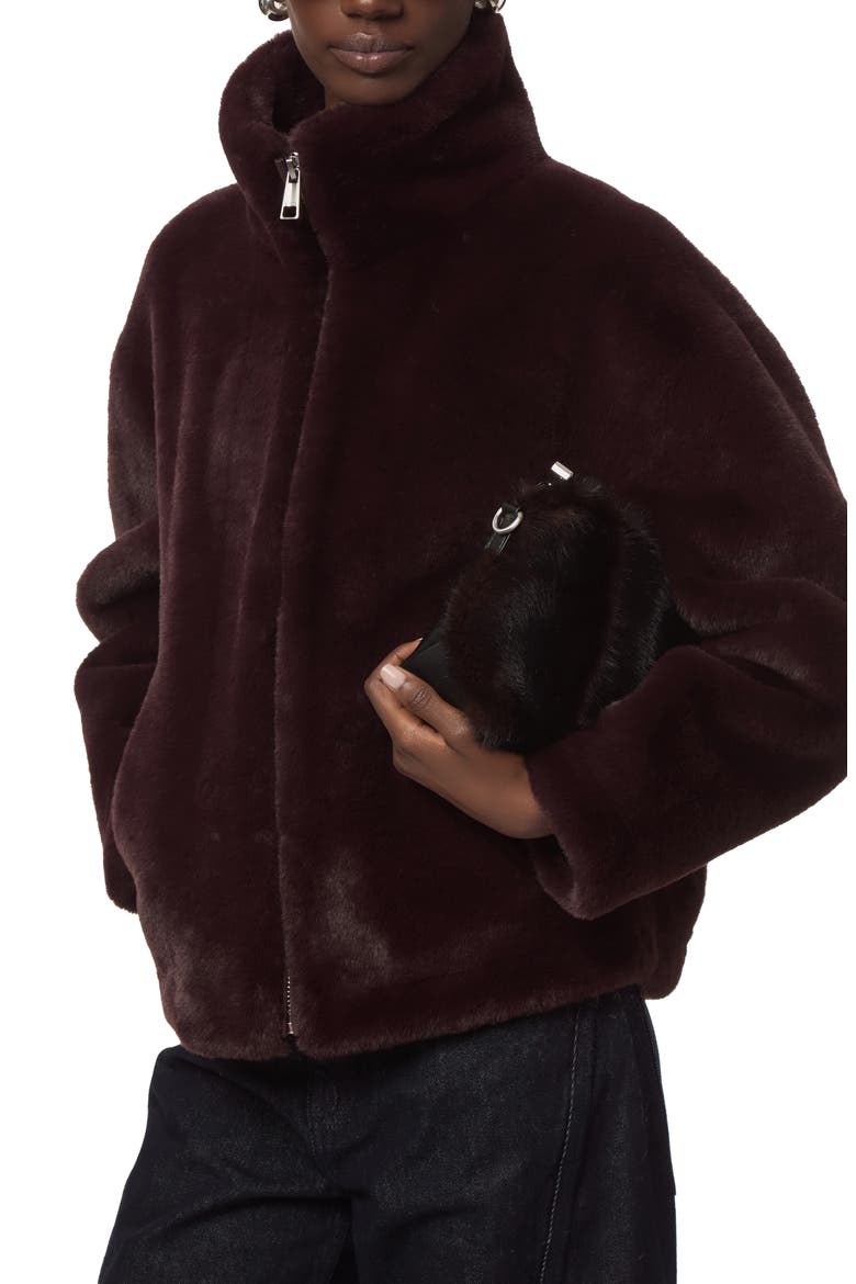 Brooks Faux Fur Coat, Alternate, color, BURGUNDY