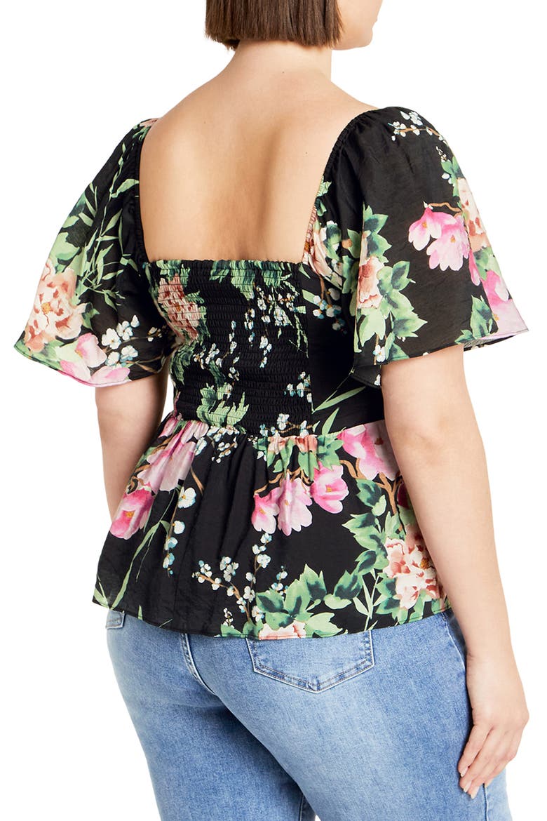 Marci Floral Flutter Sleeve Top, Alternate, color, BLACK SWEET BLOSSOM