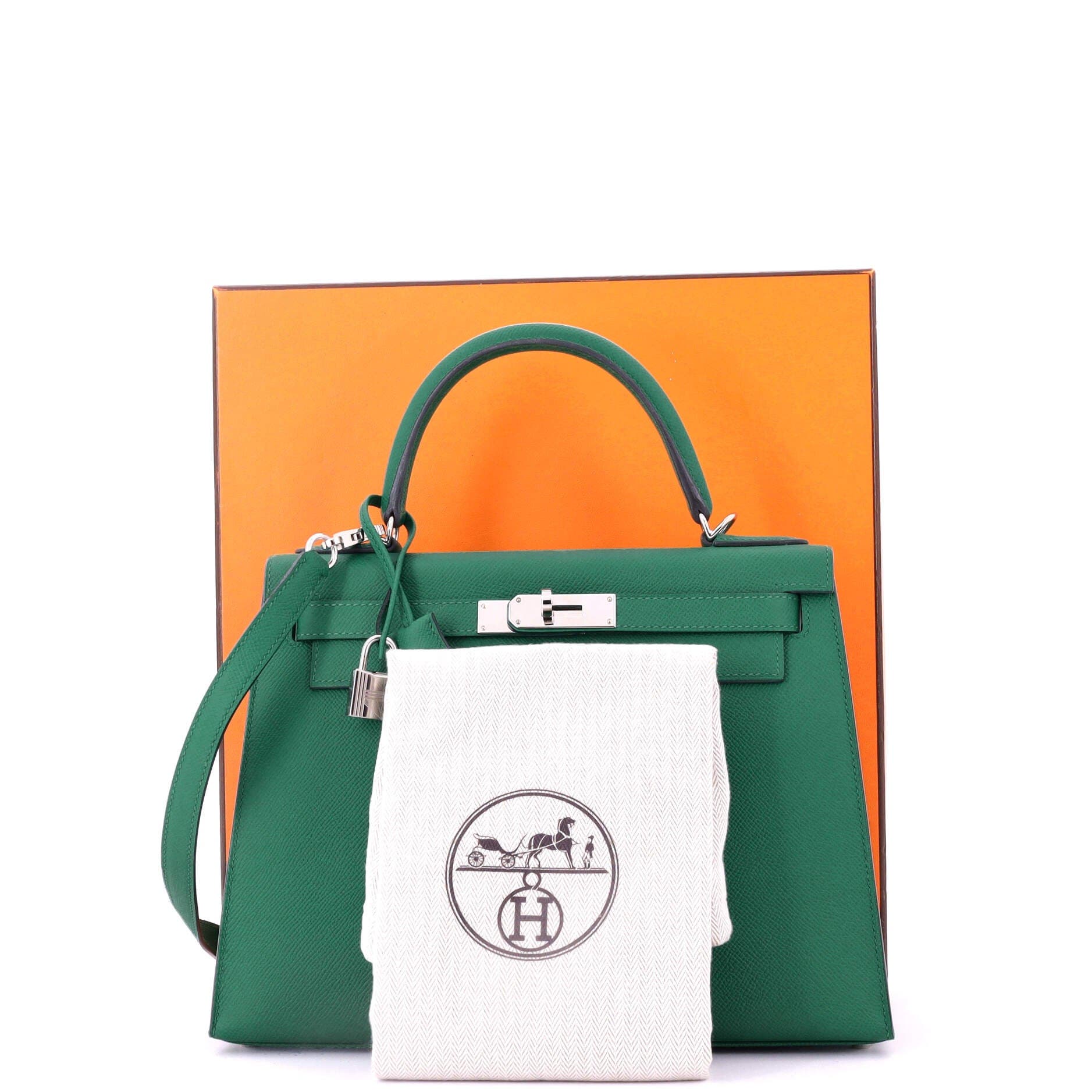 Pre-Owned Hermes Kelly Handbag Green Epsom with Palladium Hardware 28, Alternate, color, 