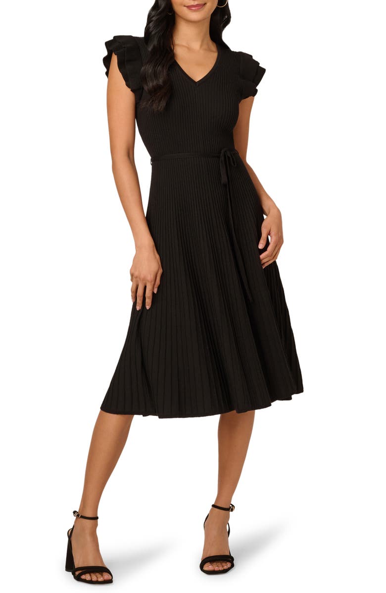 Ruffle Cap Sleeve Ribbed Sweater Dress