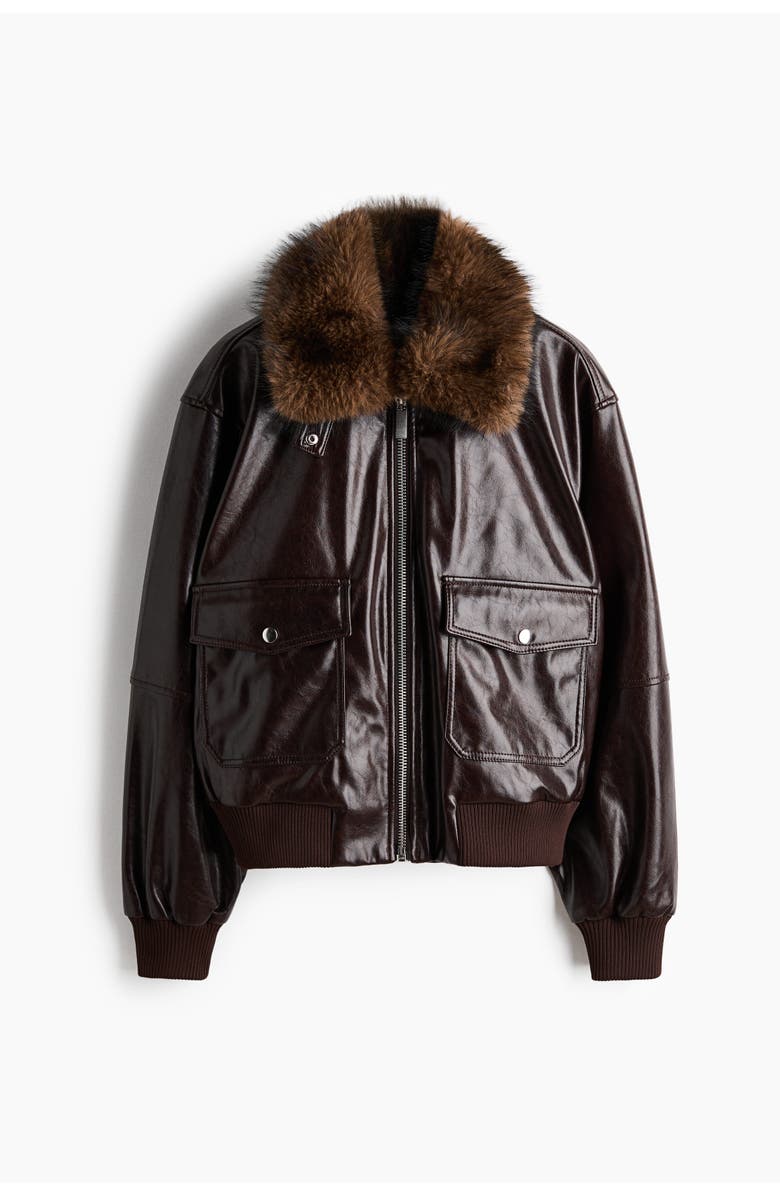 H&M Detachable-collar Coated Jacket, Main, color, Dark Brown