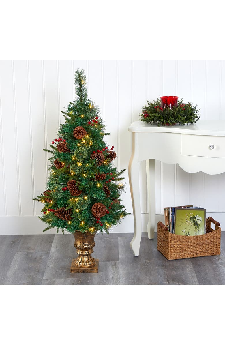 NEARLY NATURAL 4ft. Pine, Pinecone and Berries Artificial Christmas Tree in Decorative Urn, Alternate, color, 