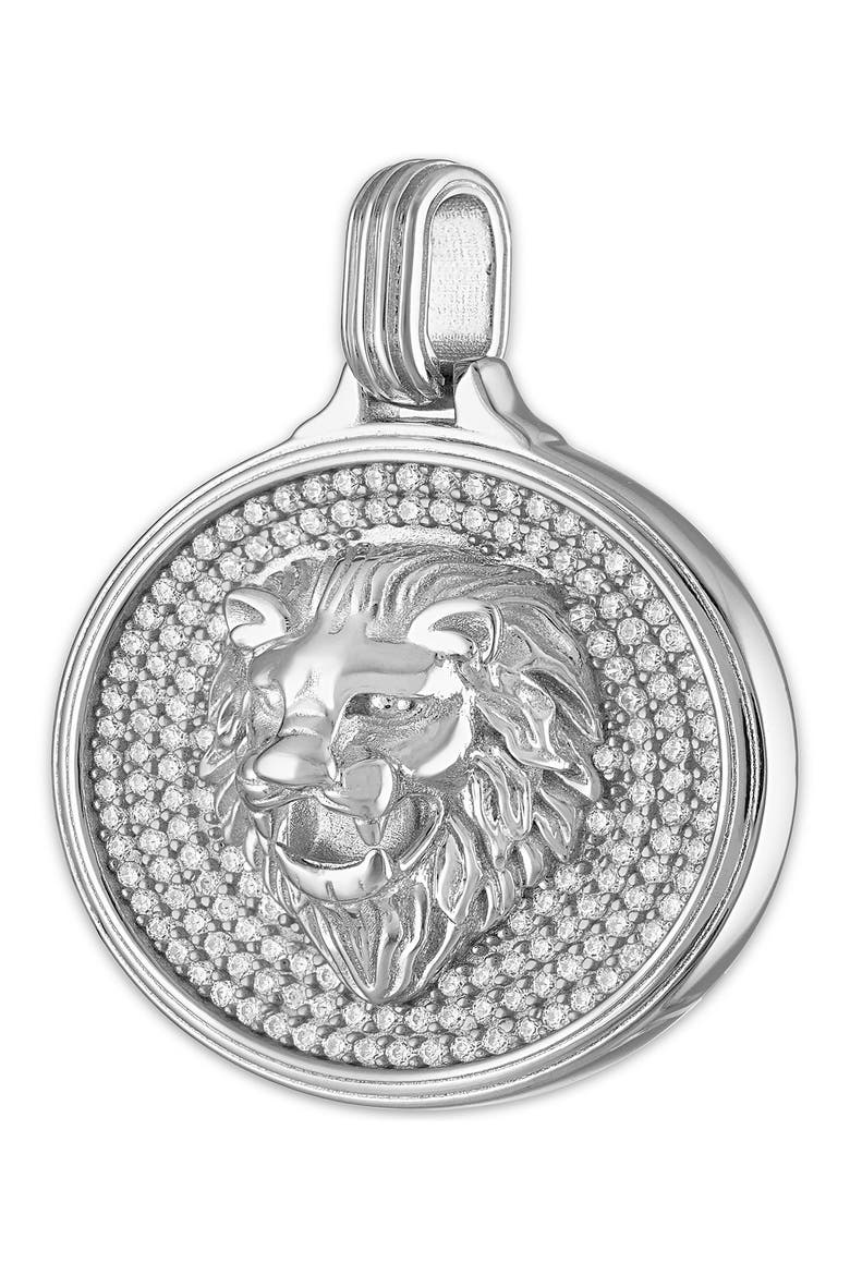 Men's Cubic Zirconia Lion Head Pendant, Alternate, color, SILVER