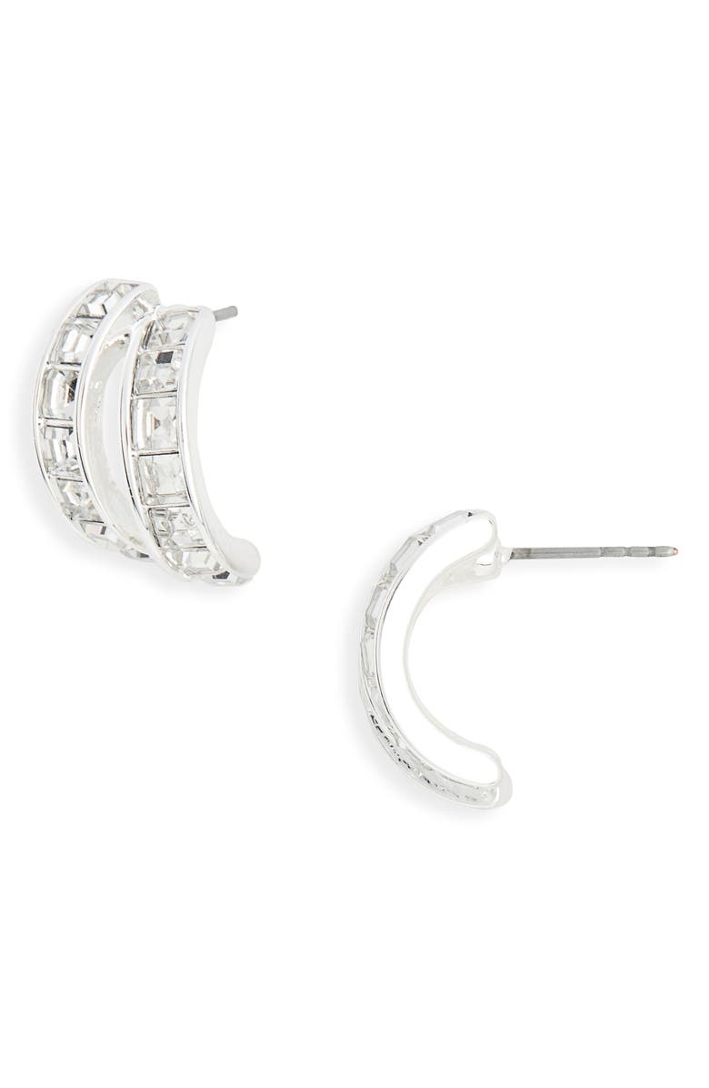 NORDSTROM RACK Crystal Double Huggie Hoop Earrings, Main, color, Clear- Silver