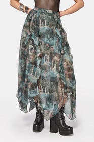 Disturbia Thalassa Print Hanky Hem Midi Skirt