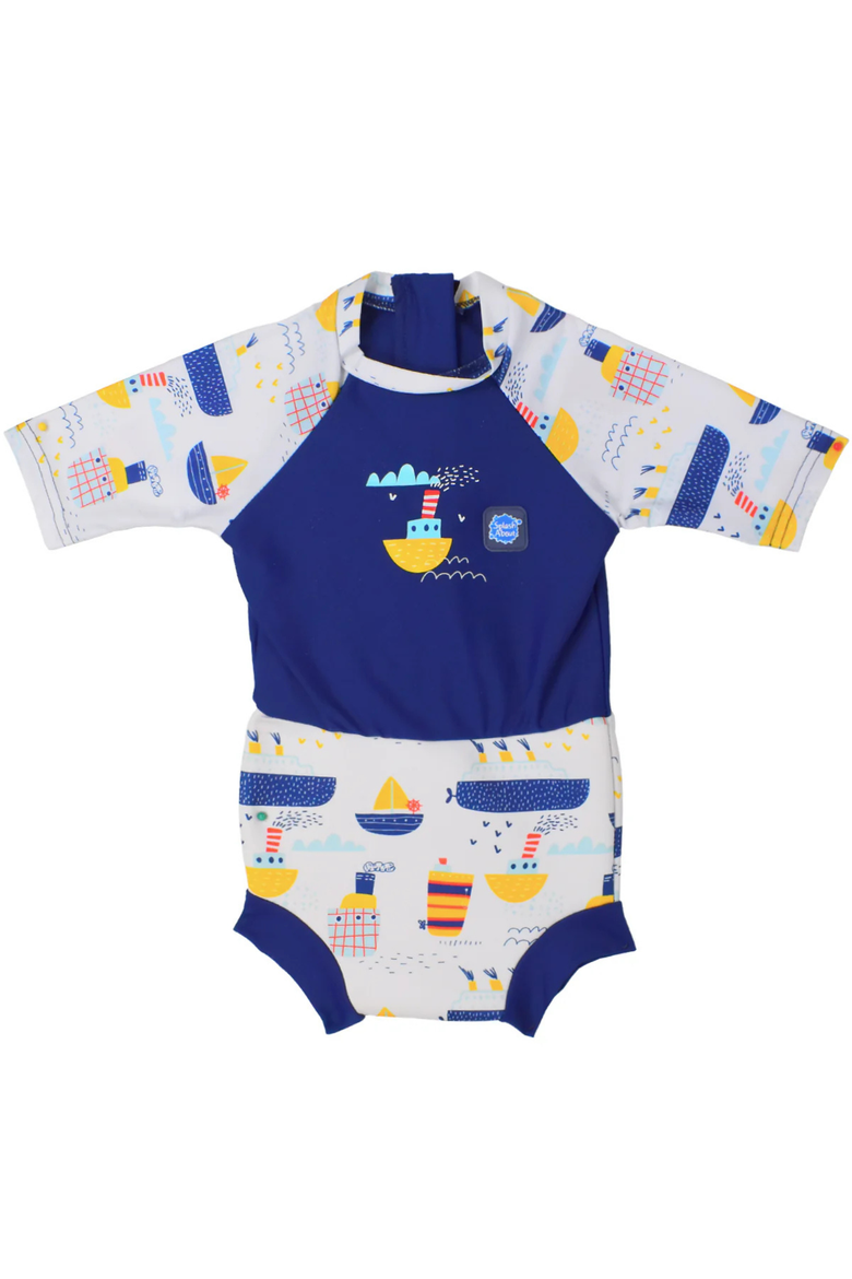 Happy Nappy® Sunsuit with Incorporated Swim Diaper, Main, color, Tug Boats
