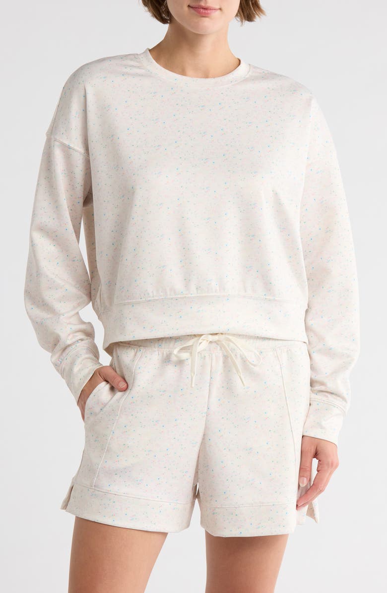 YOGALICIOUS Tranquility Confetti Scuba Knit Crewneck Pullover, Main, color, Sugar Swizzle Confetti