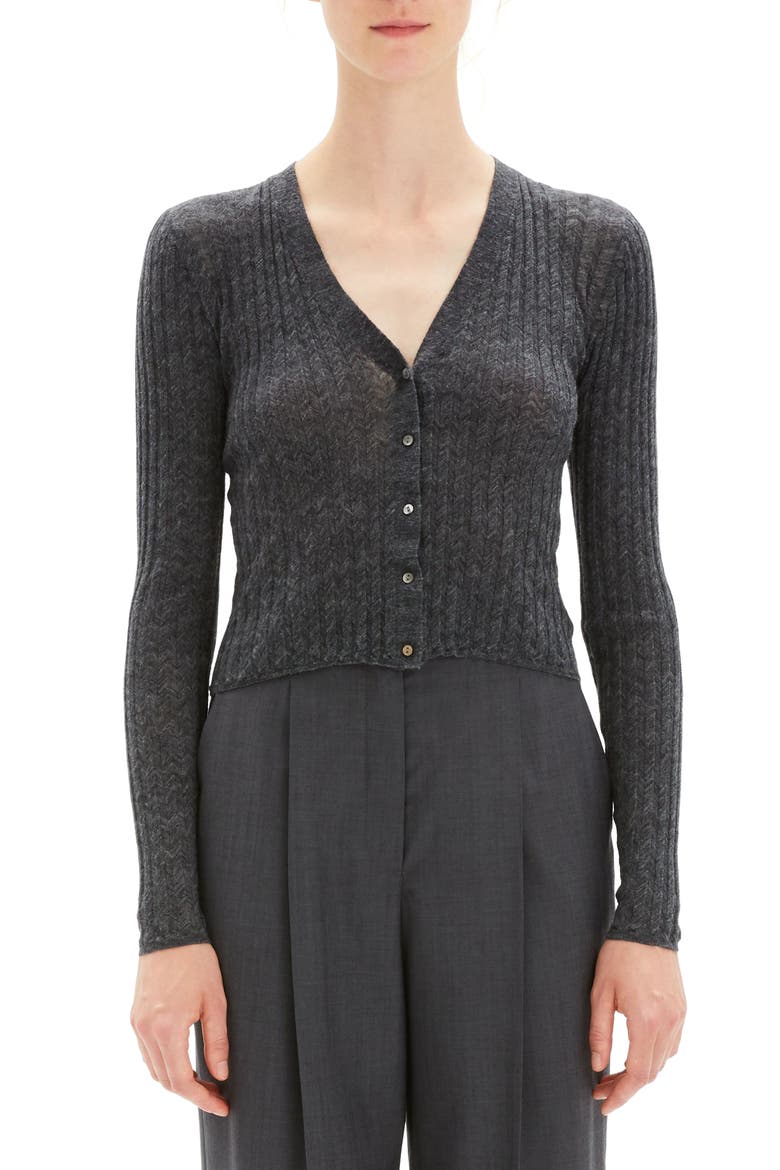 Crop Rib Cardigan, Main, color, MEDIUM HEATHER GREY