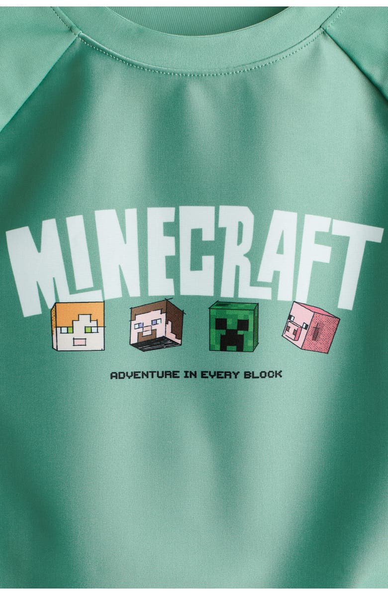 H&M Printed swim shirt upf 50, Alternate, color, Green/Minecraft