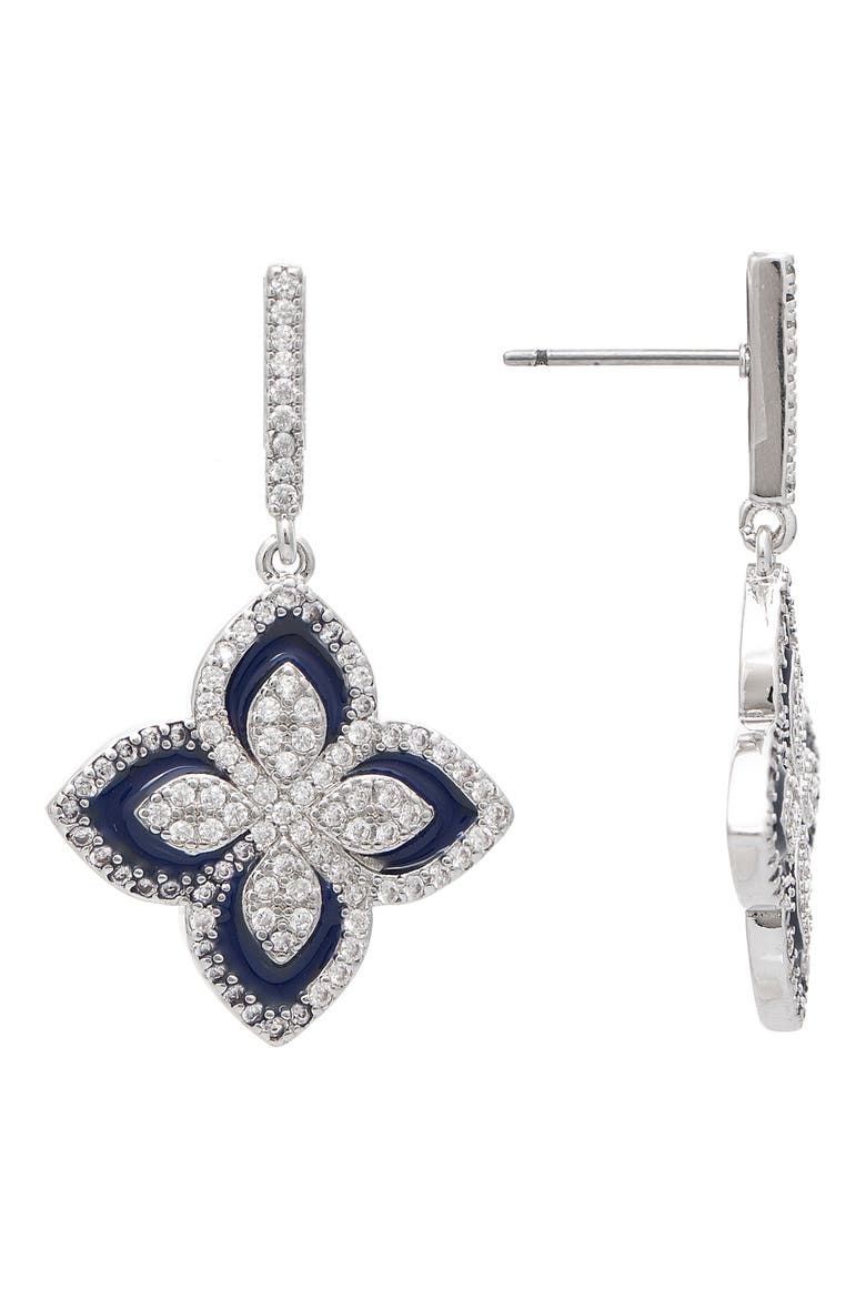 Enamel & Cubic Zirconia Flower Drop Earrings, Main, color, GOLD / NAVY