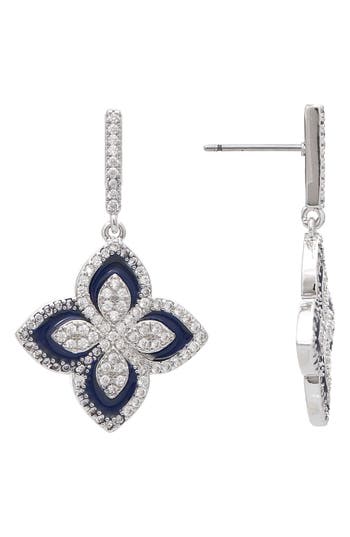 Rivka Friedman Enamel & Cubic Zirconia Flower Drop Earrings