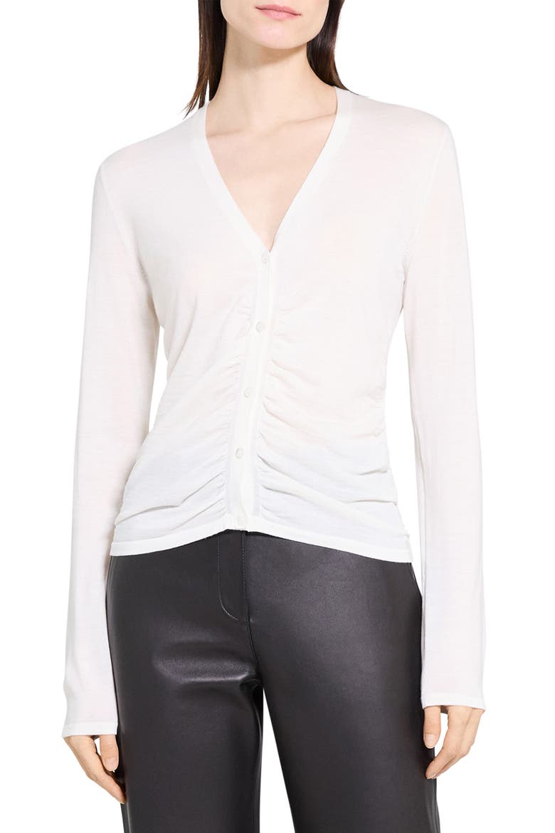 Shirred Merino Wool Cardigan, Main, color, NEW IVORY
