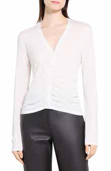 Theory Shirred Merino Wool Cardigan