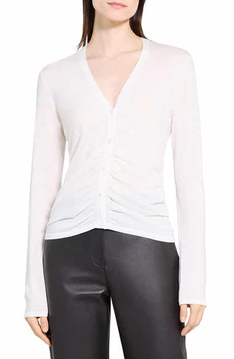 Shirred Merino Wool Cardigan
