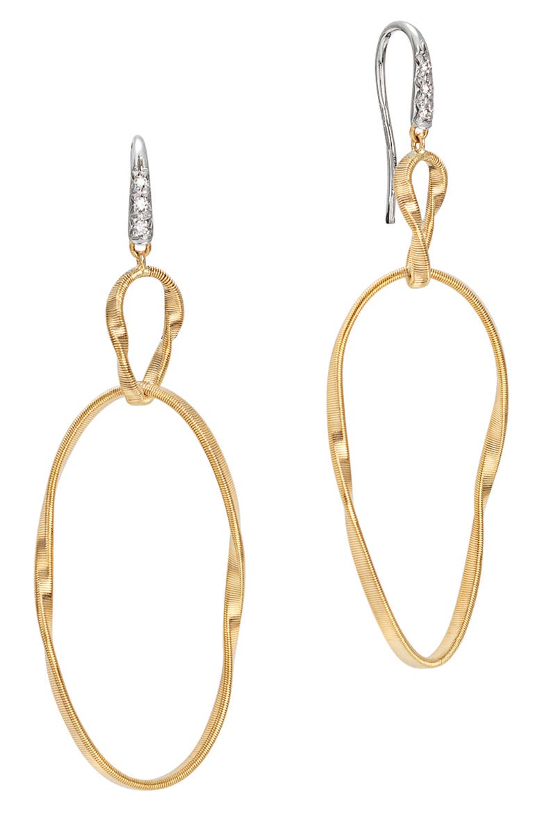 Marrakech Onde 18K Yellow Gold & Diamond Double Drop Earrings, Main, color, YELLOW/ WHITE GOLD