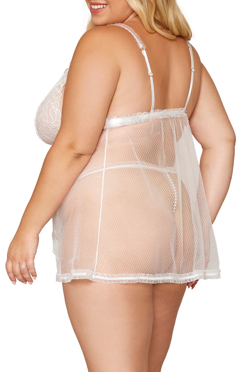 Dreamgirl Pearly Babydoll & G-String Set, Alternate, color, 